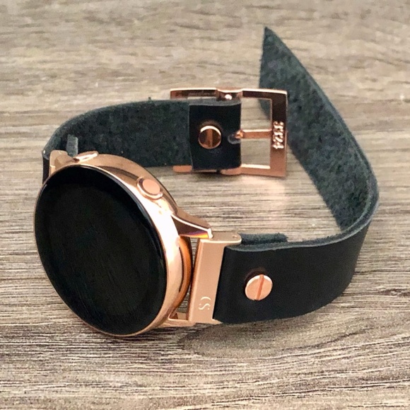 Galaxy Active Watch Band Black Leather Rose Gold main image 6